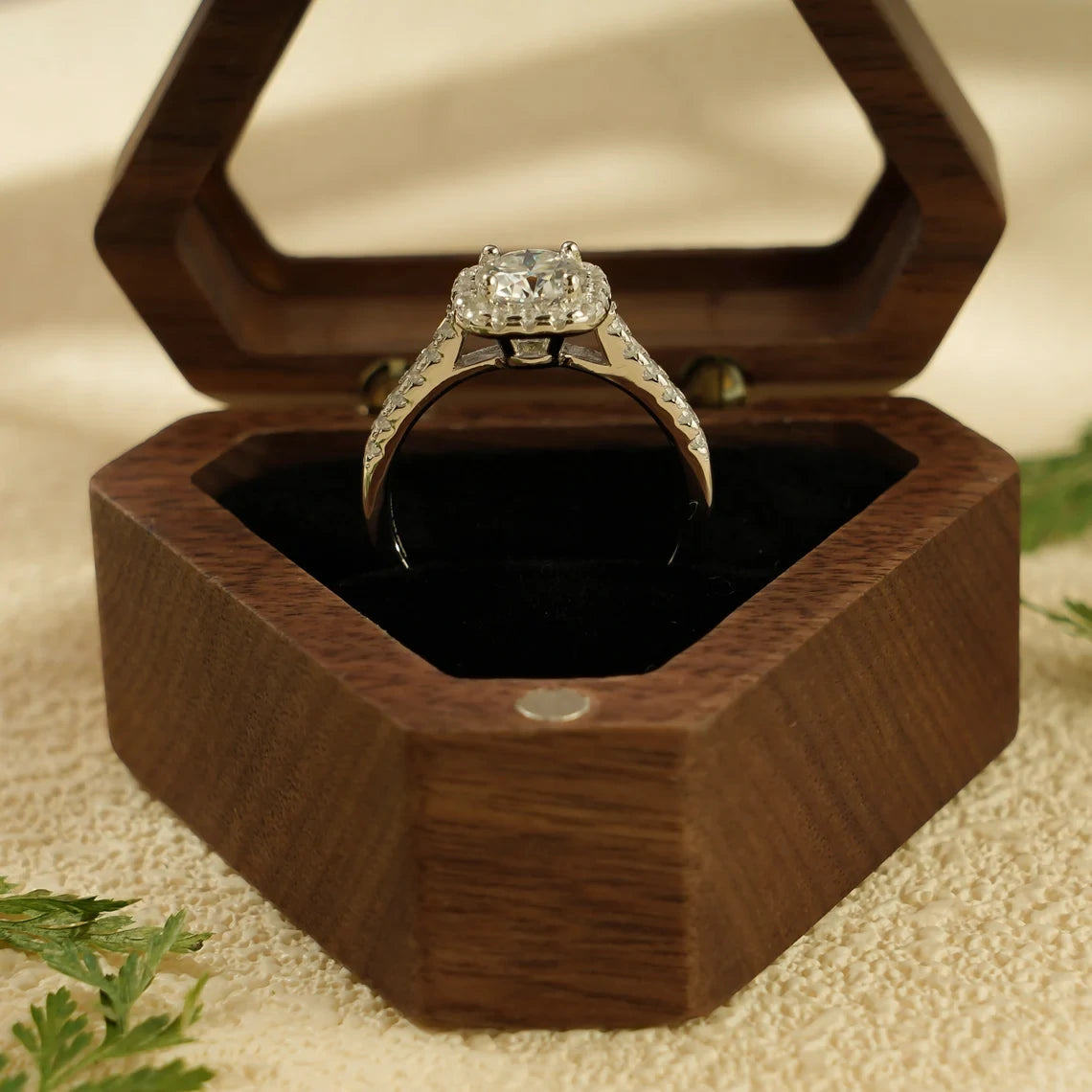 Elegant Halo Pave Ring | Round Moissanite Gift | Wedding Jewelry

