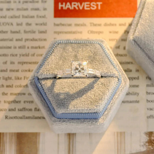 Princess Cut Moissanite Engagement Ring, Emerald Paved Moissanite Ring, Baguette Paved Moissanite Ring, Solid Gold Promise Ring, Unique Handmade Promise Ring for Her, Anniversary Ring, Women's Moissanite Ring, Customizable Fine Jewelry, Luxurious Symbol of Love, Timeless Elegance, Romantic Anniversary Jewelry