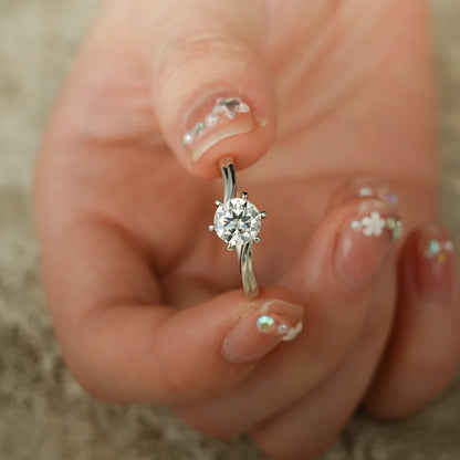 Solid Gold Ring for Women | Round Cut Moissanite Band | Sleek Engagement Look

