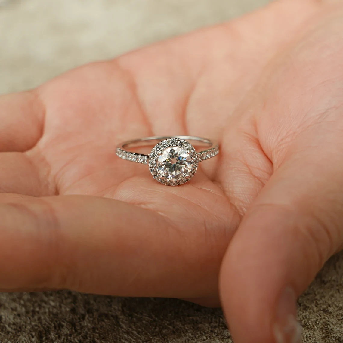 Moissanite Halo Love Ring | 18K Gold Romantic Gift | Sparkling Classic

