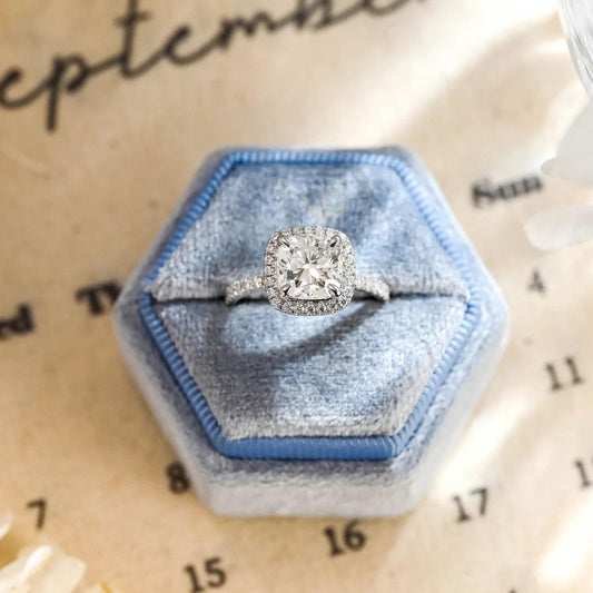 Vintage Crushed Ice Cut Cushion Moissanite Engagement Ring, Prong Pave Moissanite Cushion Wedding Ring, Anniversary Gifts for Women Wife