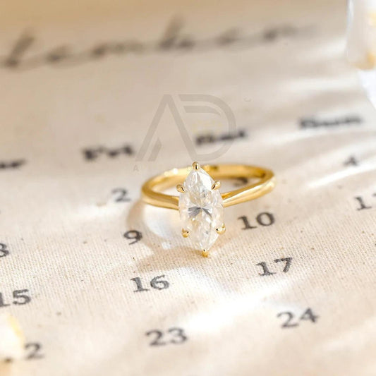 Solitaire marquise cut cathedral setting moissanite engagement ring, Solid gold moissanite wedding ring, Anniversary gift for her, Marquise cut moissanite ring, Cathedral setting wedding band, Anniversary jewelry, Bridal ring set