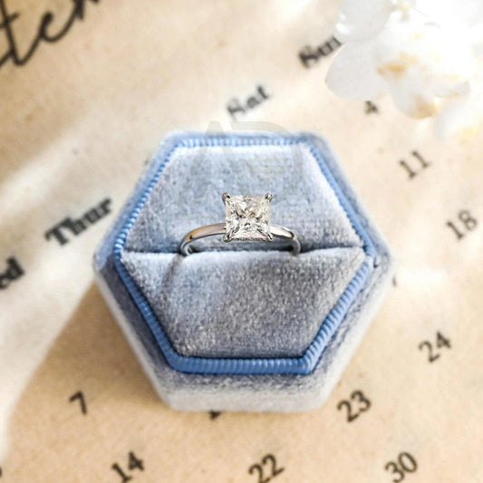 Hidden-halo princess moissanite engagement ring, Square solitaire dainty gold ring, Wedding ring for women, Anniversary gifts for her, Princess moissanite ring, Hidden-halo engagement ring, Solitaire wedding band, Dainty gold ring, Women's anniversary jewelry, Square cut moissanite, Wedding promise ring, Hidden-halo wedding ring, Anniversary jewelry, Solitaire engagement ring, Gold princess ring