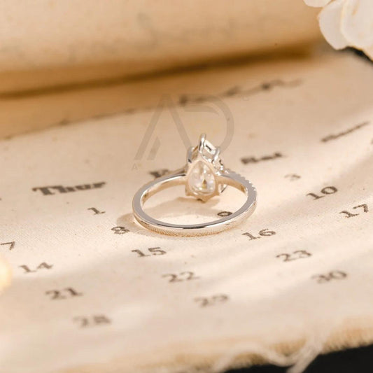 Pear Cut Moissanite Engagement Ring, Pave Setting Moissanite Ring, Solid Gold Promise Ring, Minimalist Style Wedding Ring, Anniversary Gift for Her, Women's Moissanite Ring, Customizable Fine Jewelry, Unique Anniversary Gift, Luxurious Symbol of Love, Timeless Elegance, Romantic Anniversary Jewelry