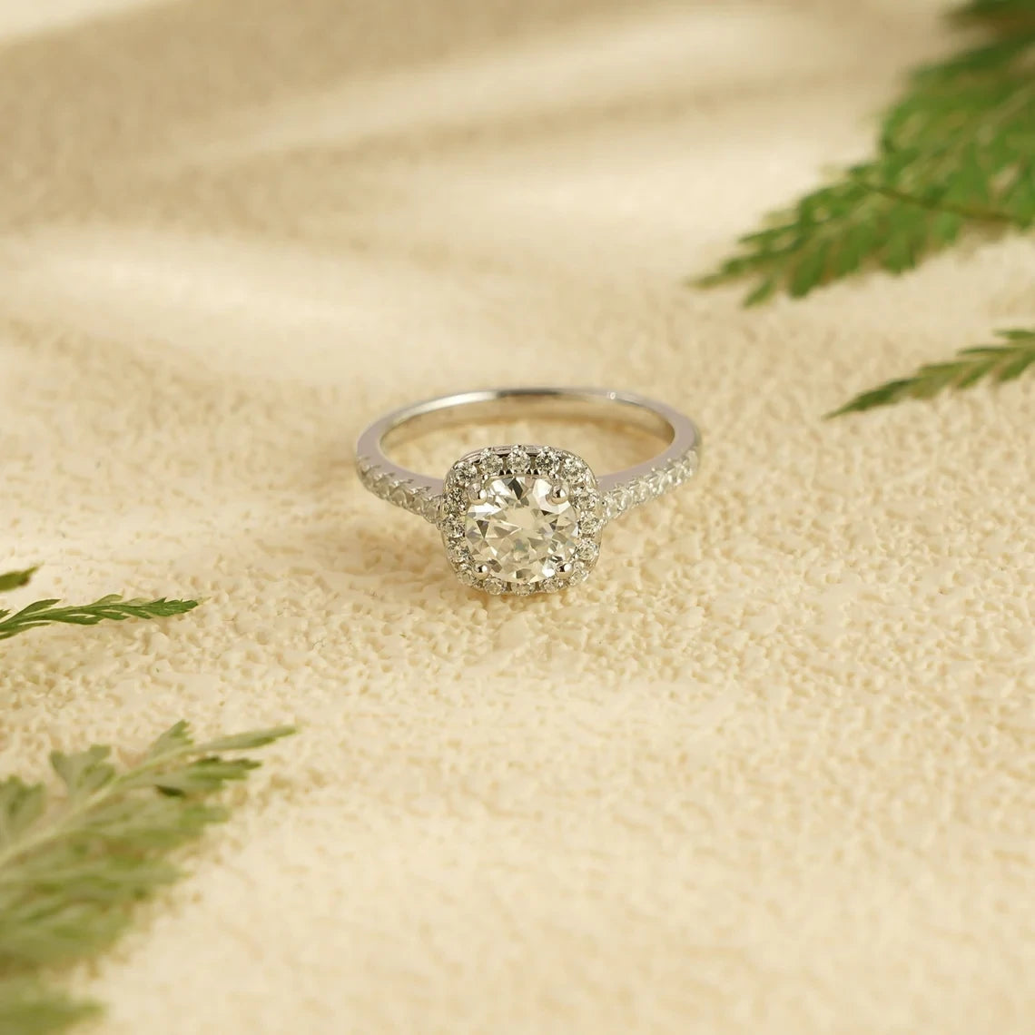 Dainty Halo Moissanite | 10K 14K 18K Ring | Timeless Sparkle Band

