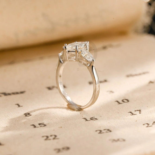 Marquise Moissanite Engagement Ring, Pear Cut Moissanite Ring, Three Stone Moissanite Ring, Solid Gold Wedding Ring, Anniversary Gift, Women's Moissanite Ring, Customizable Engagement Ring, Fine Jewelry, Unique Wedding Ring, Luxurious Anniversary Gift, Symbol of Love, Timeless Elegance, Romantic Jewelry