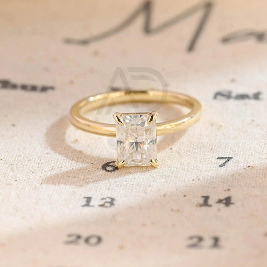 Radiant Cut Solitaire Moissanite Engagement Ring, Solid Gold Low Profile Promise Ring, Anniversary Gift for Women, Women's Moissanite Ring, Customizable Fine Jewelry, Unique Anniversary Gift, Luxurious Symbol of Love, Timeless Elegance, Romantic Anniversary Jewelry