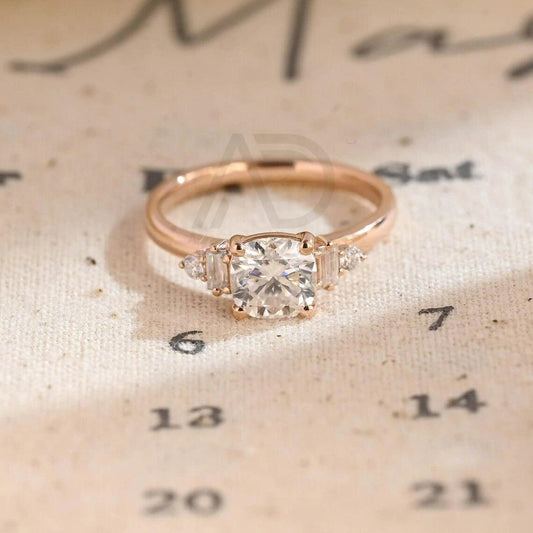 Three Stone Cushion Cut Moissanite Engagement Ring, 10K/14K/18K Solid Gold Promise Ring, Customizable Engagement Ring, Anniversary Ring Gift