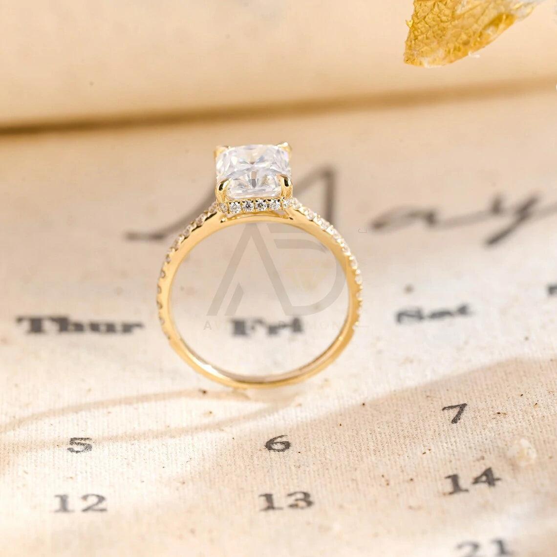 Half pave radiant engagement ring, Radiant moissanite ring, High profile cathedral setting ring, Radiant moissanite wedding ring, Anniversary gold ring, Engagement ring for wife, Radiant cut jewelry, Pave setting ring, Cathedral setting ring, Wedding jewelry for wife, Anniversary ring, Radiant moissanite jewelry, High profile ring, Gold wedding band, Unique anniversary gift