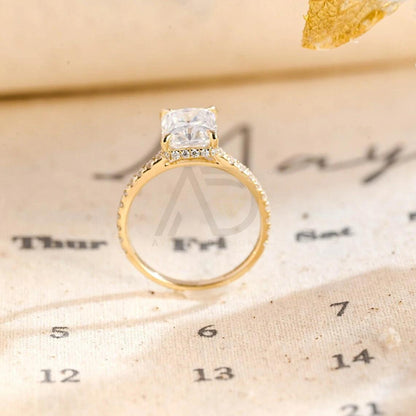 Half pave radiant engagement ring, Radiant moissanite ring, High profile cathedral setting ring, Radiant moissanite wedding ring, Anniversary gold ring, Engagement ring for wife, Radiant cut jewelry, Pave setting ring, Cathedral setting ring, Wedding jewelry for wife, Anniversary ring, Radiant moissanite jewelry, High profile ring, Gold wedding band, Unique anniversary gift