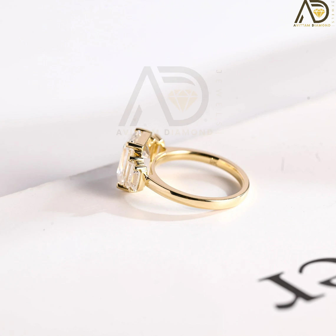 Unique Promise Ring Design | Emerald & Baguette Band | Moissanite Birthday Gift