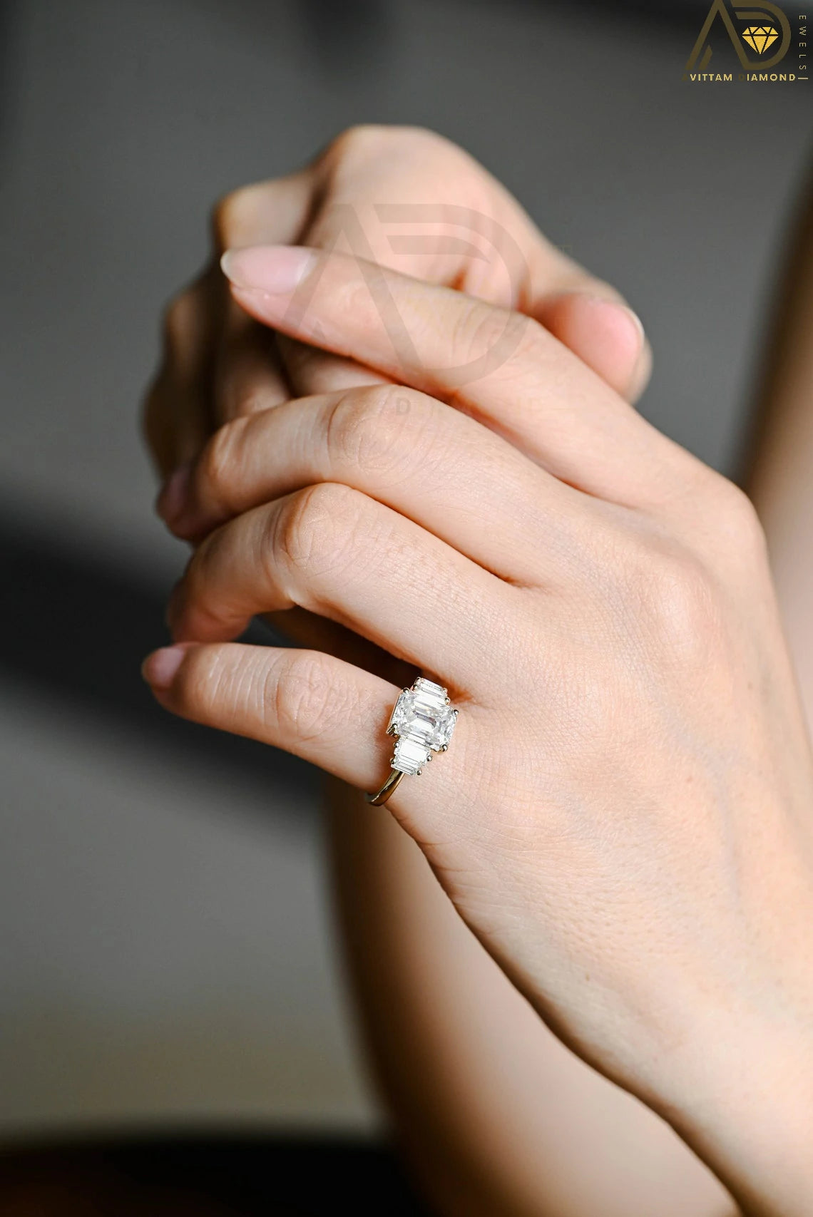 Moissanite Promise Band for Her | Anniversary Gift for Women | Radiant Emerald & Baguette Ring