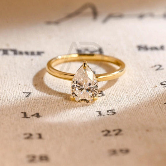 Solitaire pear moissanite engagement ring, Hidden-halo solid gold 3 prong pear wedding ring for wife, Anniversary rings, Valentine's Day gift, Pear moissanite ring, Hidden-halo wedding band, Bridal jewelry, Anniversary gift.