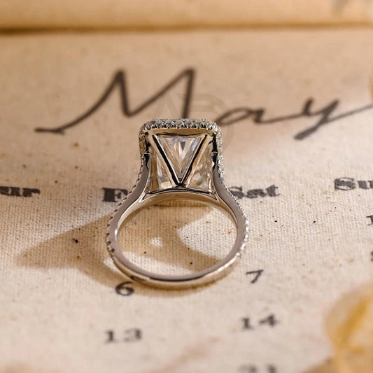 Pave Set Vintage Moissanite Engagement Ring, Radiant Moissanite Ring, Split Shank Wedding Ring, High Profile Double Halo Ring, Rectangle Wedding Band, Anniversary Gift for Wife, Women's Moissanite Ring, Customizable Fine Jewelry, Unique Anniversary Gift, Luxurious Symbol of Love, Timeless Elegance, Romantic Anniversary Jewelry