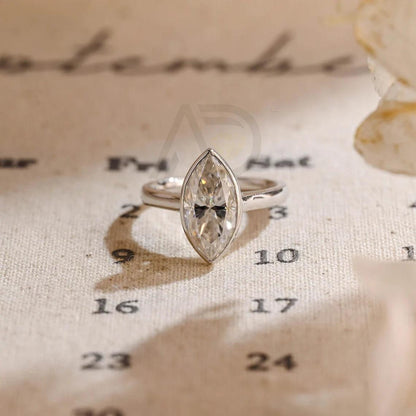 Solitaire bezel marquise moissanite engagement ring, Solid gold cathedral setting marquise wedding ring for women wife, Anniversary gifts, Marquise moissanite ring, Cathedral setting wedding band, Bridal jewelry, Solitaire engagement ring, Anniversary ring for wife.