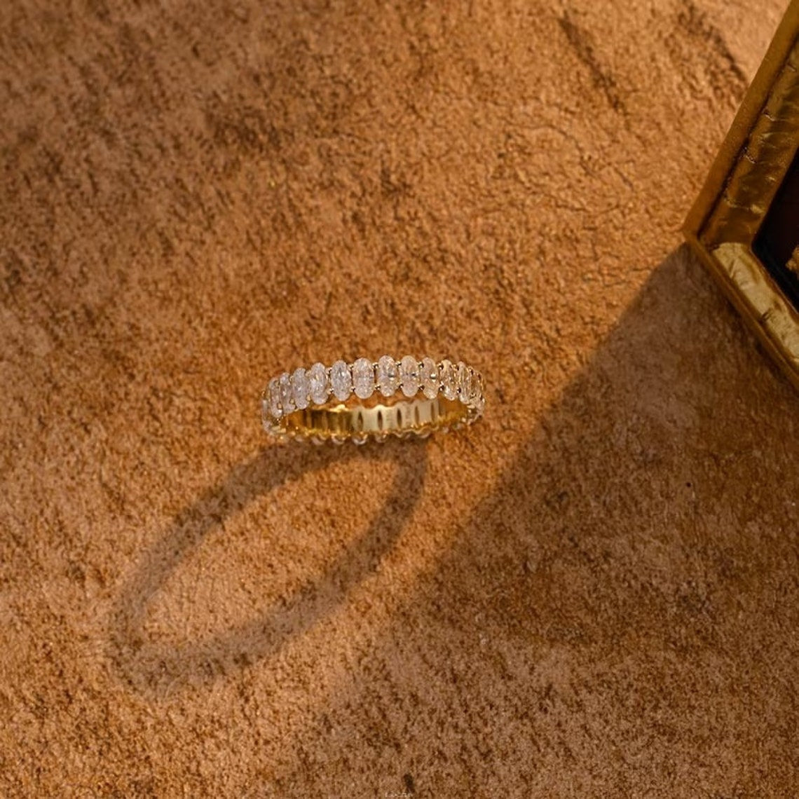 Oval diamond eternity pave ring