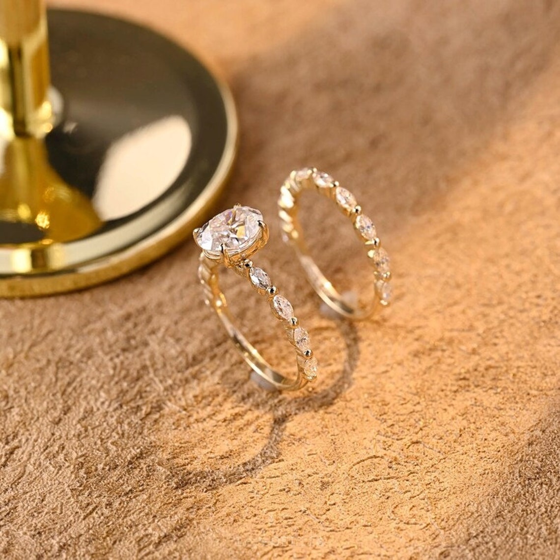 Eternity pave diamond ring set