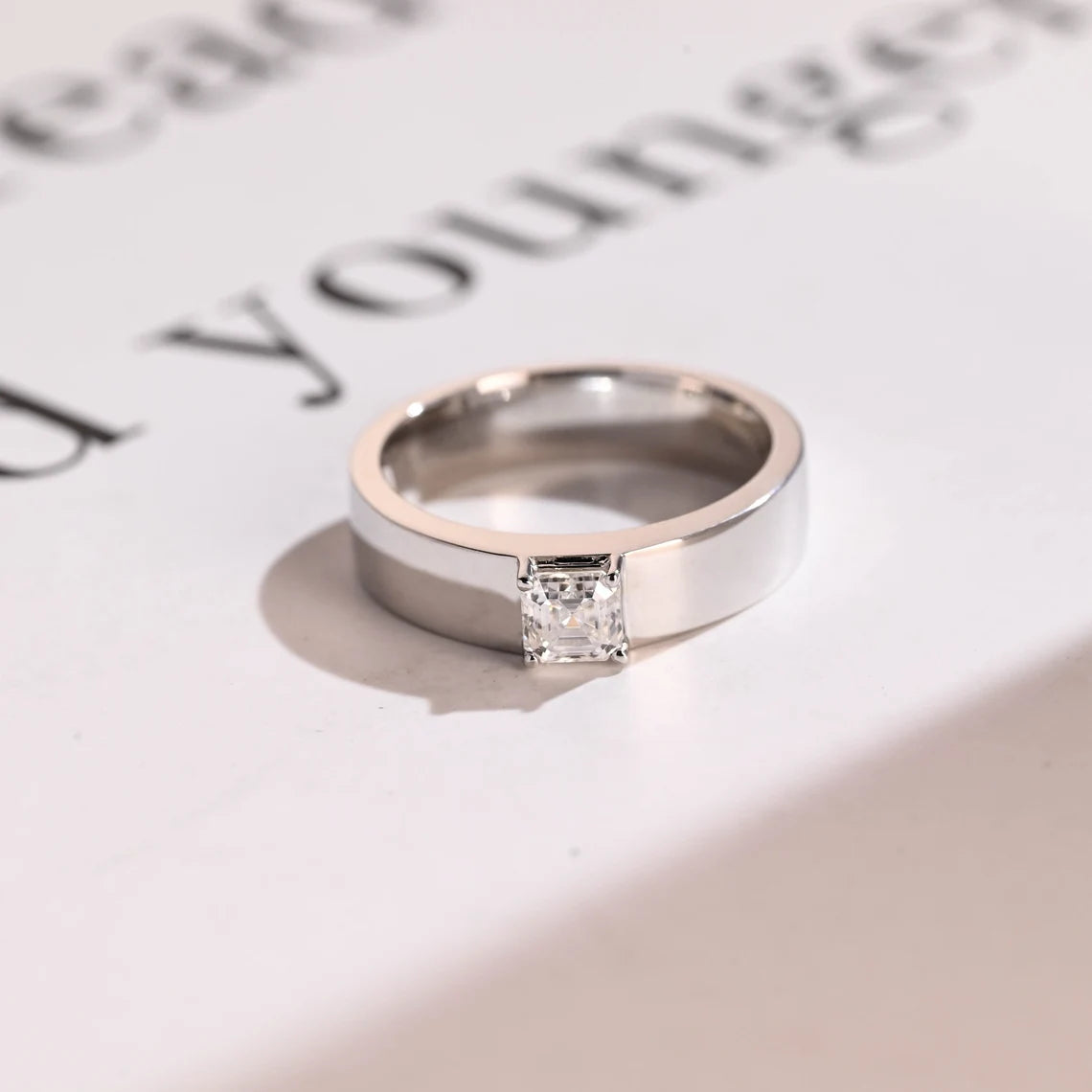 Asscher cut moissanite ring