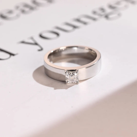 Asscher cut moissanite ring