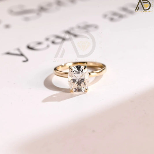 Solitaire Elongated Cushion Moissanite Ring
