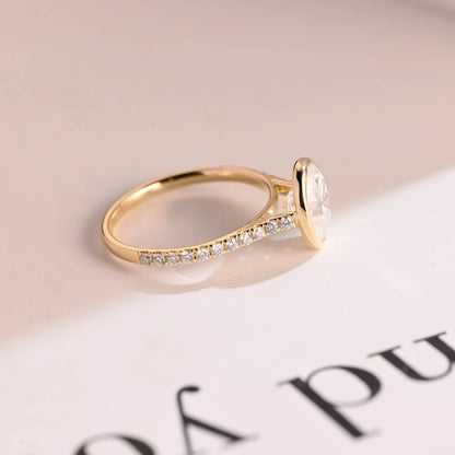 simple bezel ring | moissanite pavé band | dainty engagement ring
