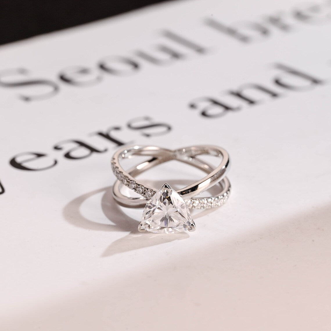Trillion cut moissanite diamond ring