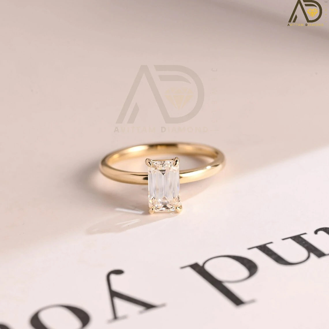 Celebrate your love with this solid gold elongated emerald cut moissanite engagement ring. The perfect choice for proposals, anniversaries, and birthday gifts. A timeless gift for her, wife, or loved one.

