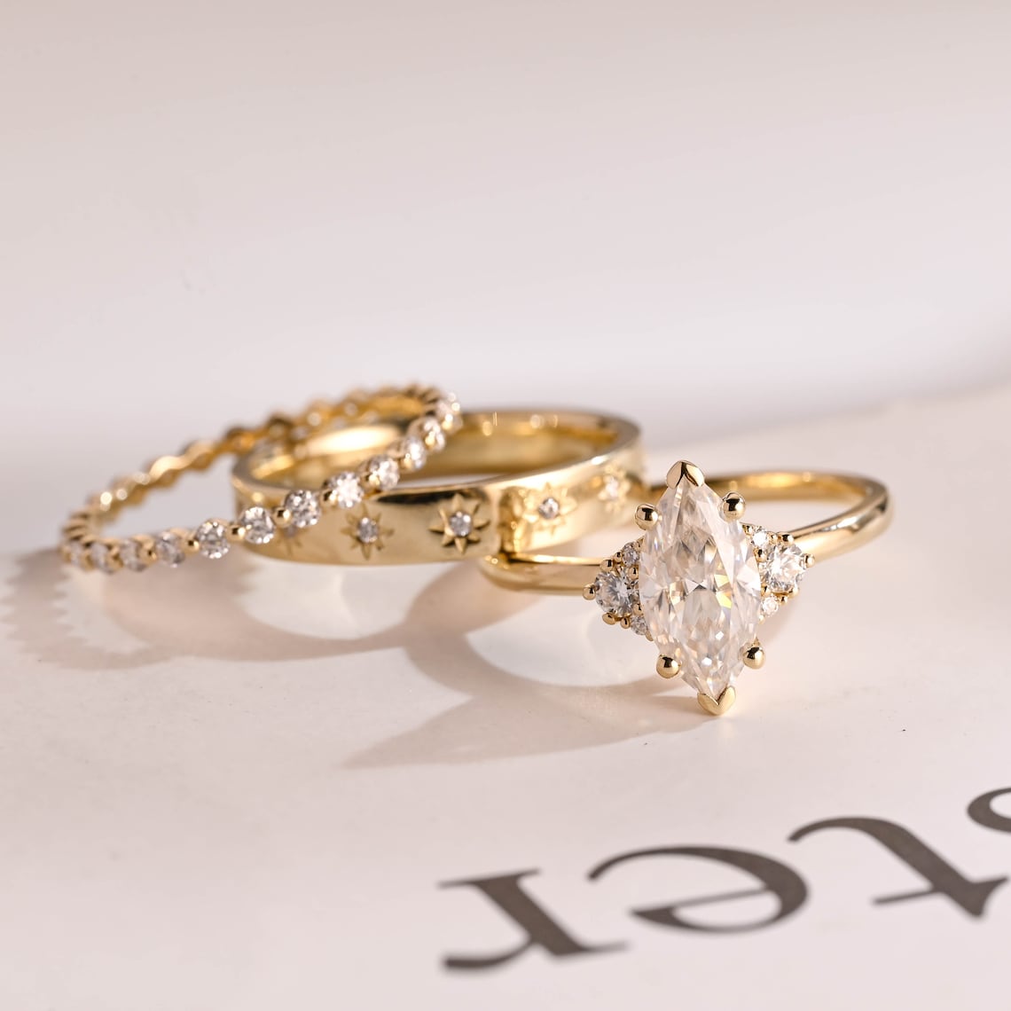 Marquise cut moissanite diamond ring