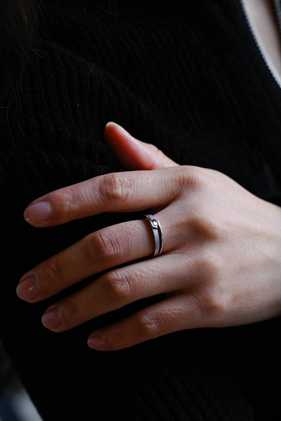 Tension set diamond ring