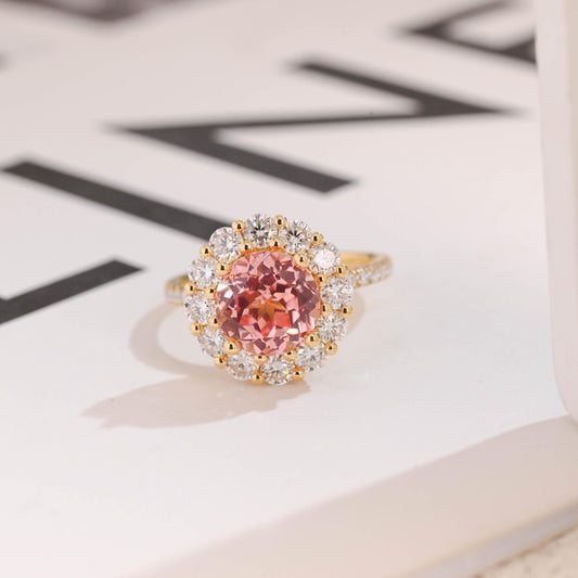 Pink round cut morganite diamond ring