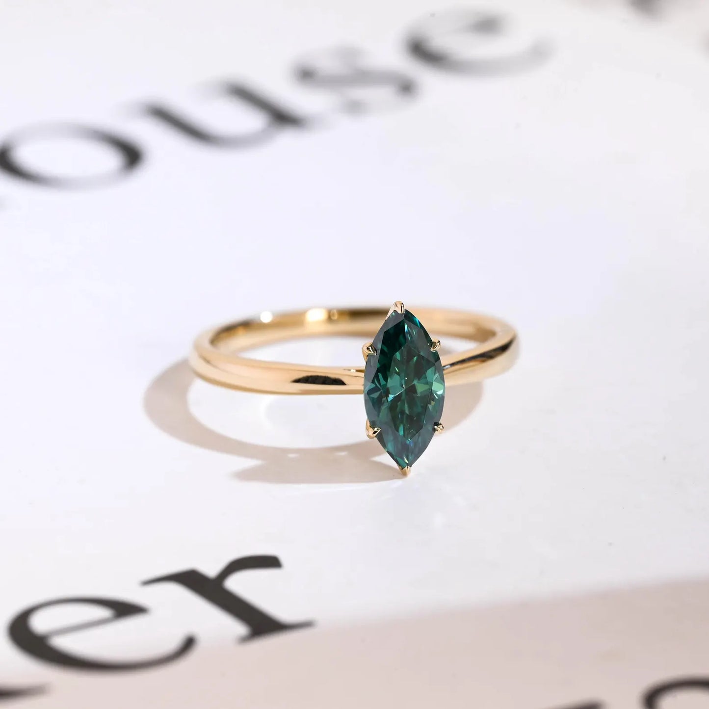 Green marquise cut moissanite diamond