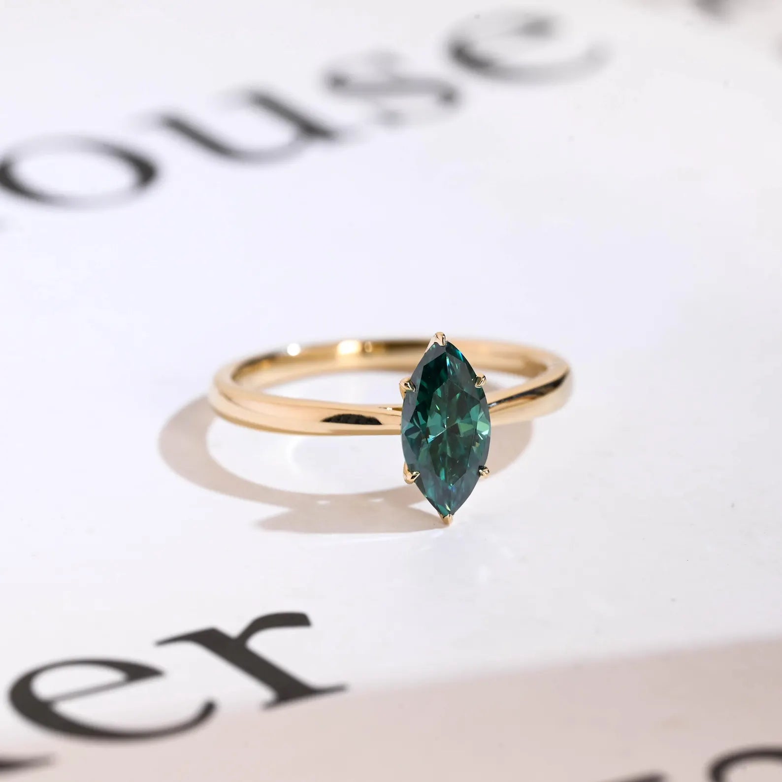 Green marquise cut moissanite diamond