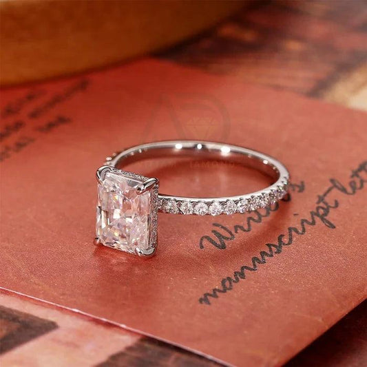 radiant engagement ring with wedding band