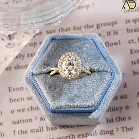 Oval Moissanite Hidden Halo Engagement Ring