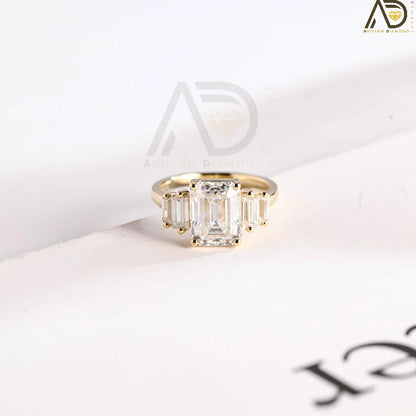 Emerald Cut Moissanite Ring | Baguette Cut Moissanite Ring | Emerald & Baguette Ring 