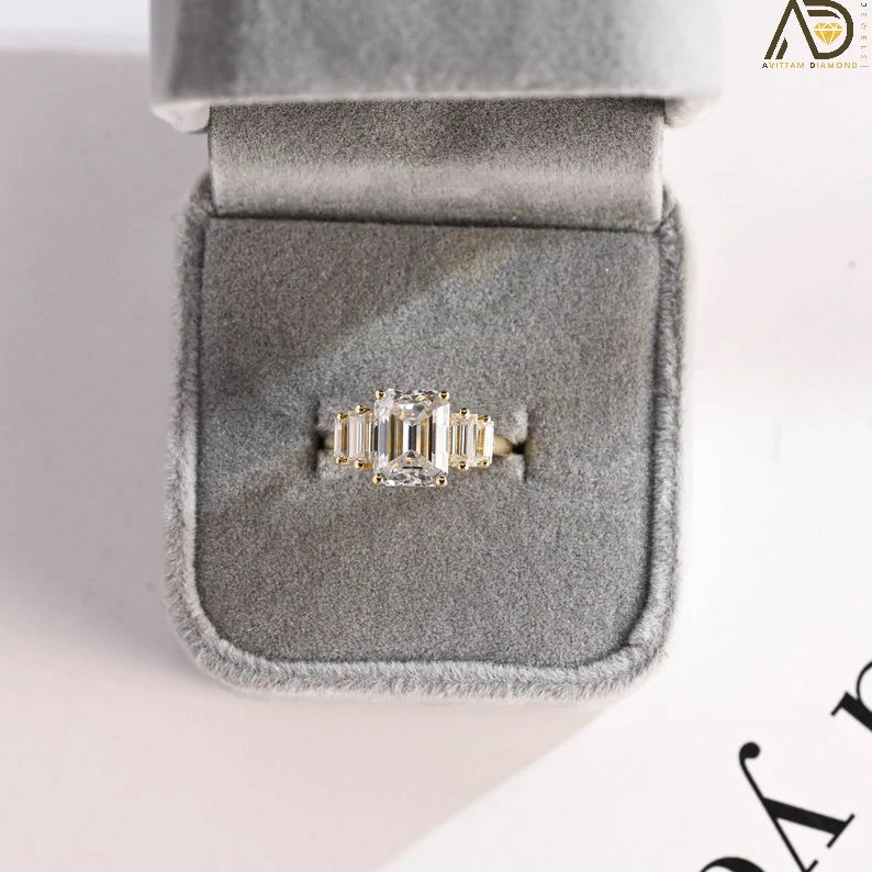 Emerald Cut Engagement Band | Stylish Baguette Cut Ring | Elegant Emerald Cut Jewelry 