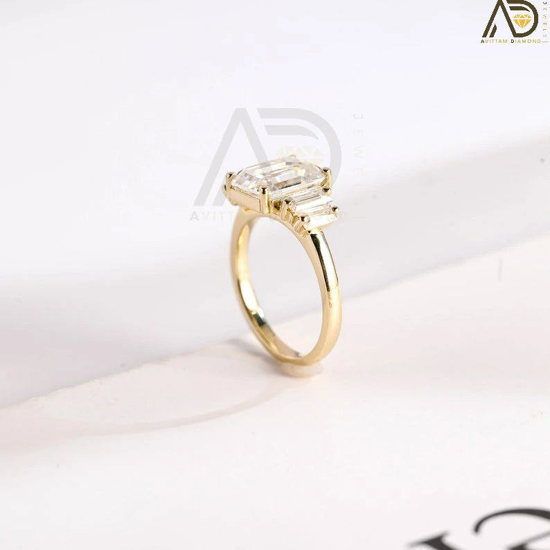 Solid Gold Promise Ring | Emerald Cut Anniversary Ring | Baguette Cut Anniversary Ring
