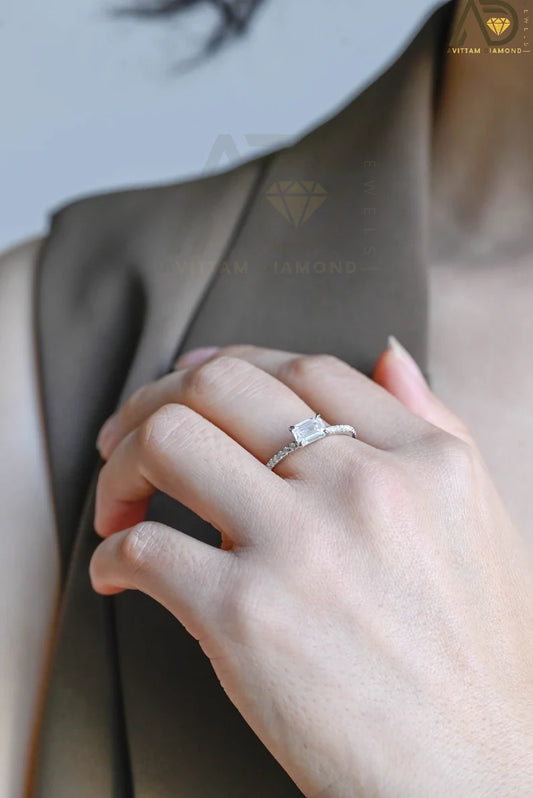 Emerald Cut Moissanite Ring, East to West Moissanite