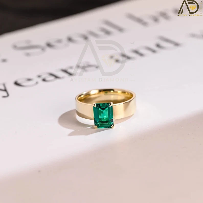 Solid Gold Emerald Engagement Ring
