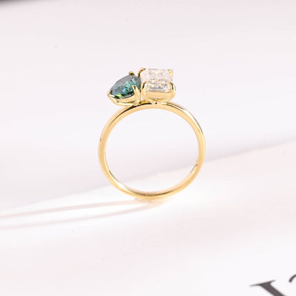 Emerald cut moissanite diamond ring