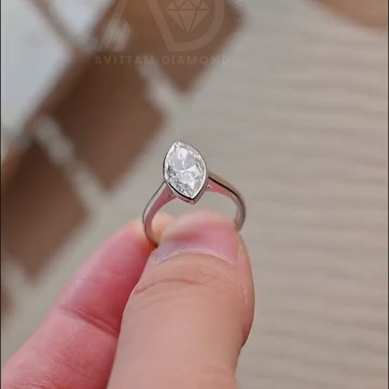 Solitaire bezel marquise moissanite engagement ring, Solid gold cathedral setting marquise wedding ring for women wife, Anniversary gifts, Marquise moissanite ring, Cathedral setting wedding band, Bridal jewelry, Solitaire engagement ring, Anniversary ring for wife.