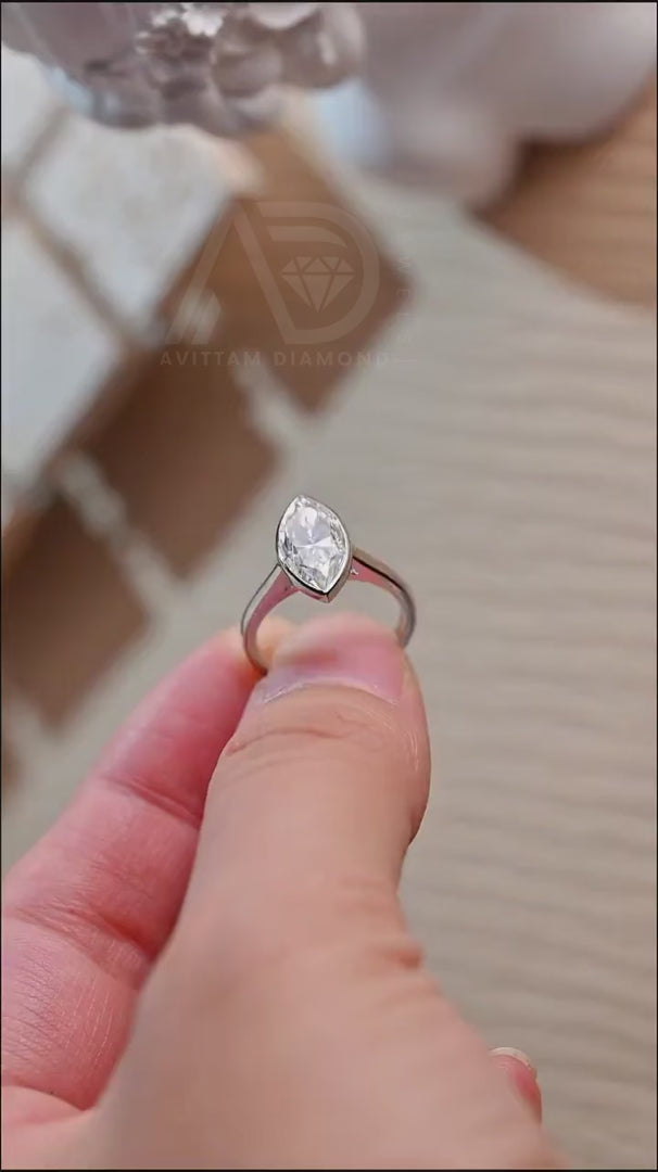 Solitaire bezel marquise moissanite engagement ring, Solid gold cathedral setting marquise wedding ring for women wife, Anniversary gifts, Marquise moissanite ring, Cathedral setting wedding band, Bridal jewelry, Solitaire engagement ring, Anniversary ring for wife.