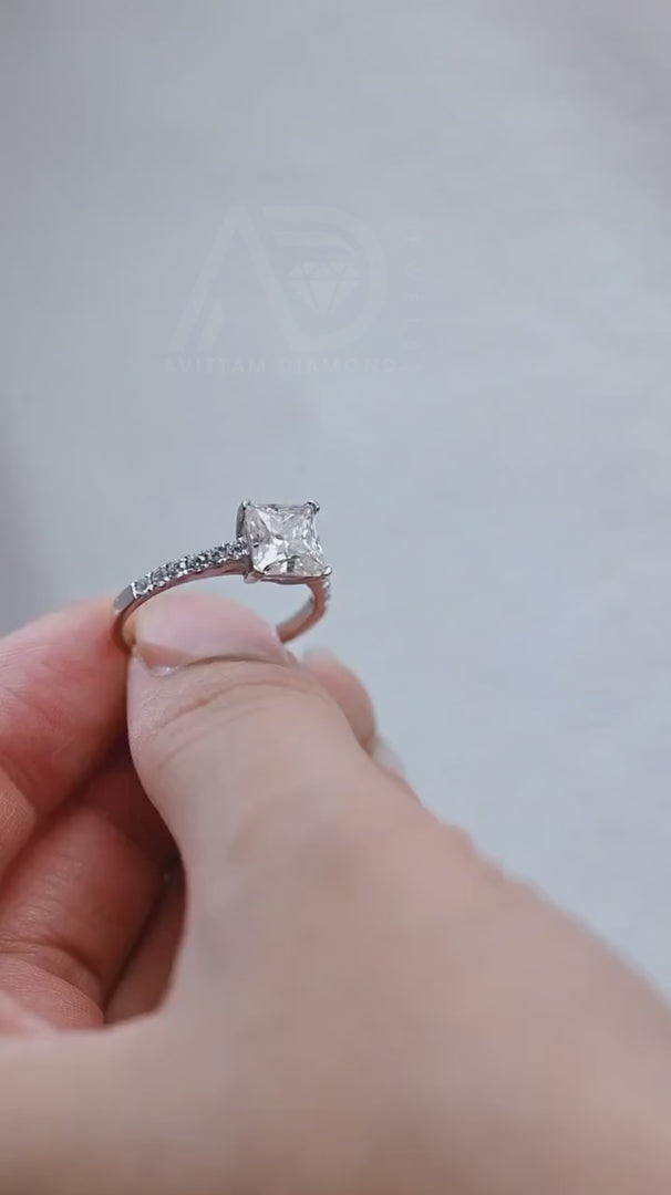 Princess Cut Pave Moissanite Engagement Ring, Solid Gold Classic 4 Prong Promise Ring Wedding Ring, Anniversary Gift for Women, Women's Moissanite Ring, Customizable Fine Jewelry, Unique Anniversary Gift, Luxurious Symbol of Love, Timeless Elegance, Romantic Anniversary Jewelry