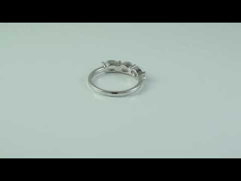 Elegant oval cut moissanite three stone east west band ring with VVS clarity stones. A timeless half eternity wedding or anniversary ring for her.
