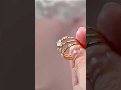 Cushion Cut Hidden Halo Three Piece Bridal Ring Set With Unique Bands