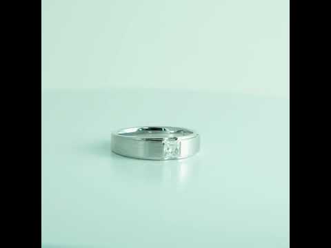 Elegant unisex solitaire band princess-cut moissanite set in a modern comfort-fit design. wedding band, engagement ring, or timeless everyday jewelry piece.