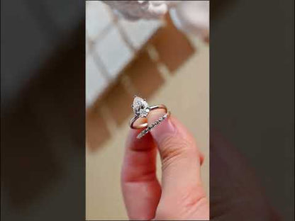 Pear Moissanite Diamond Hidden Halo Bridal Ring Set With Matching Band