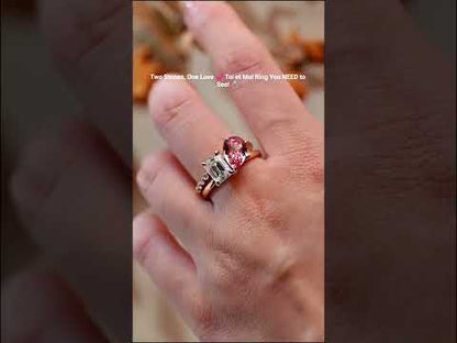 Toi et Moi Pink Pear & Emerald Engagement Ring Set With Eternity Band