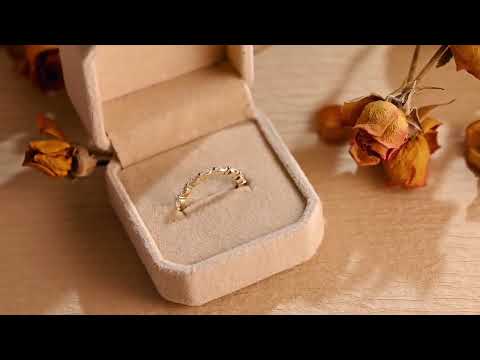 Marquise cut moissanite half eternity floating pave band ring. Elegant and perfect for weddings, anniversaries, or stacking. A timeless fine-jewelry design.