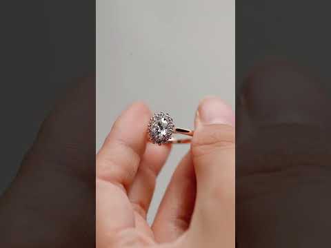 Oval cut moissanite engagement ring halo and cathedral shank. rose gold bridal ring, romance, and timeless beauty perfect for proposals and anniversaries.